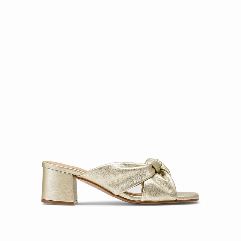 Russell & Bromley Top Knot Knotted Block Heel Mules Womens Metallic [YTS2168MA]